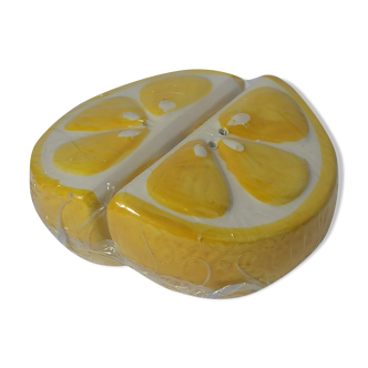Ceramic lemon salt and pepper barbotine