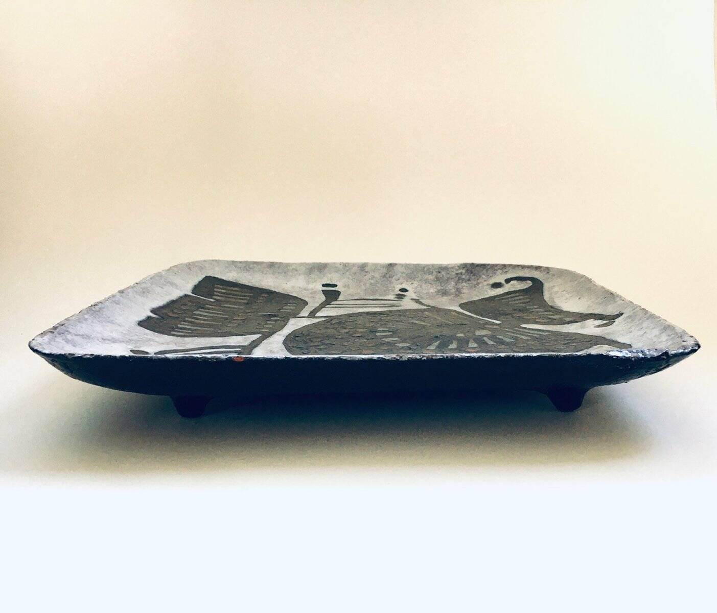 Vintage Brutalist Art Studio Ceramics Square Dish by Amphora Perignem, 1960s