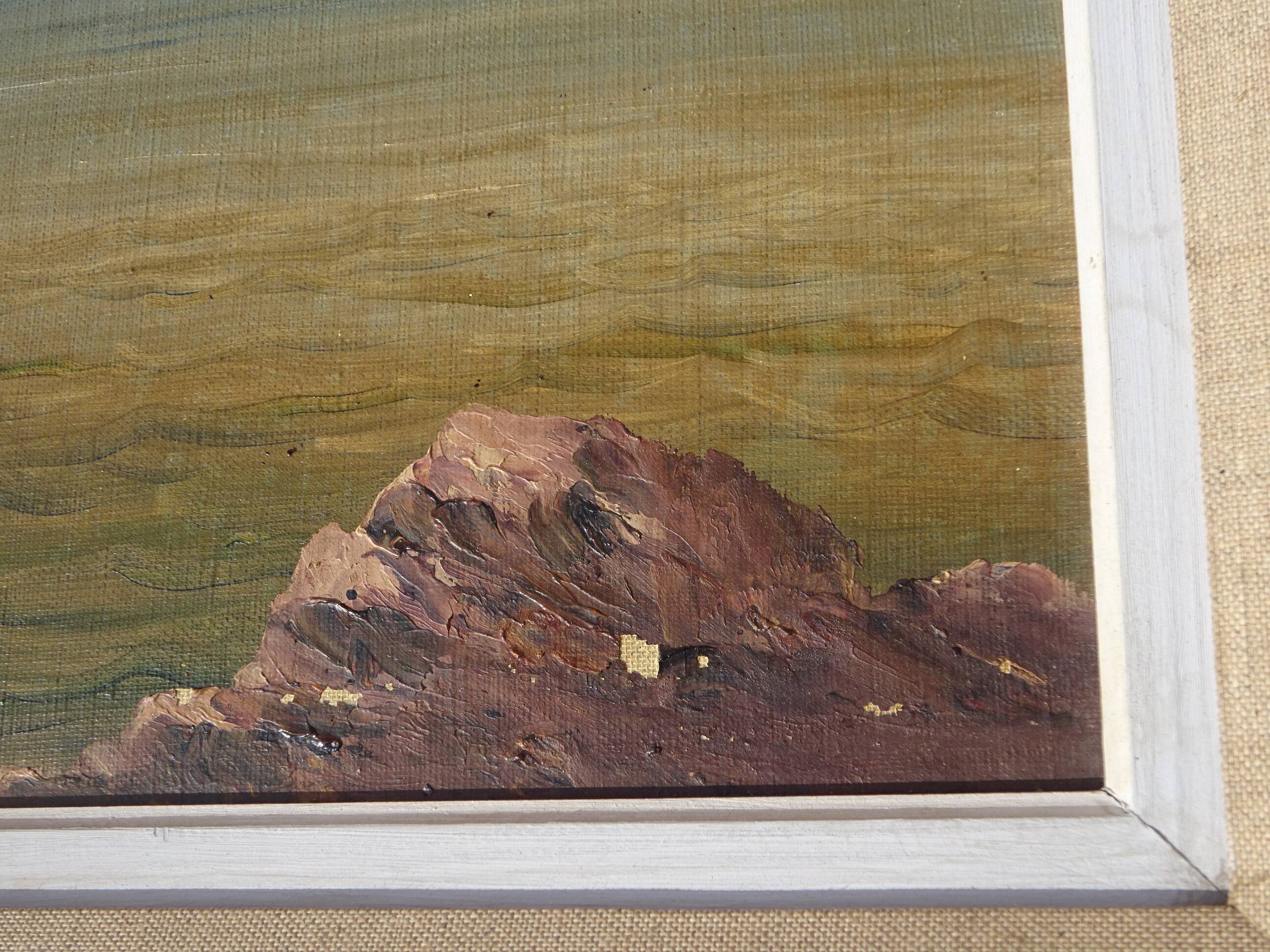 Huile sur toile du XIXème siècle, calanques, Méditerranée