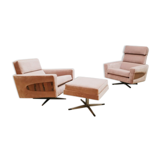 Midcentury lounge armchairs swivel chairs rosewood ‘Pretty pink’
