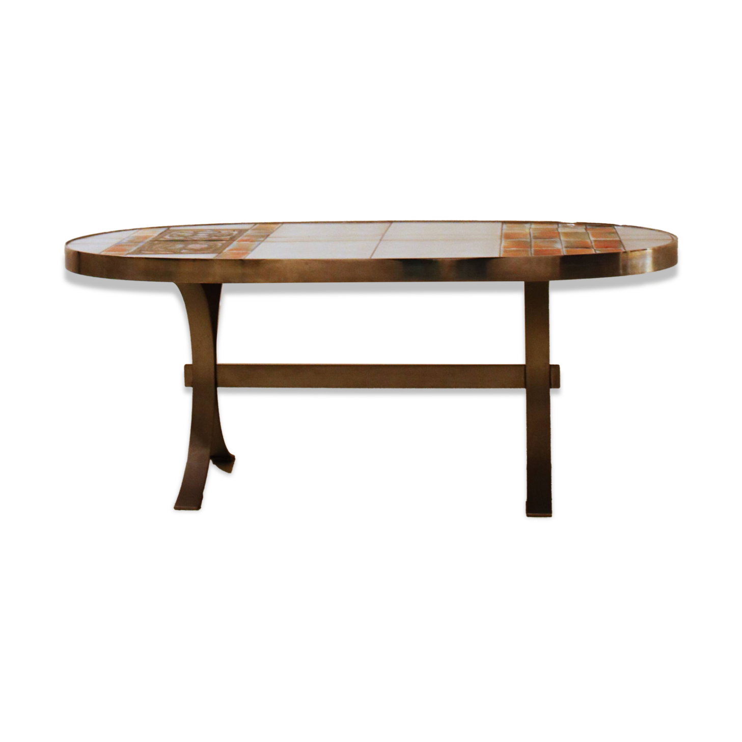 Oval coffee table in ceramic and metal – 1970s