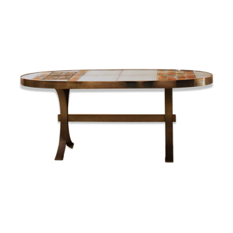 Oval coffee table in ceramic and metal – 1970s