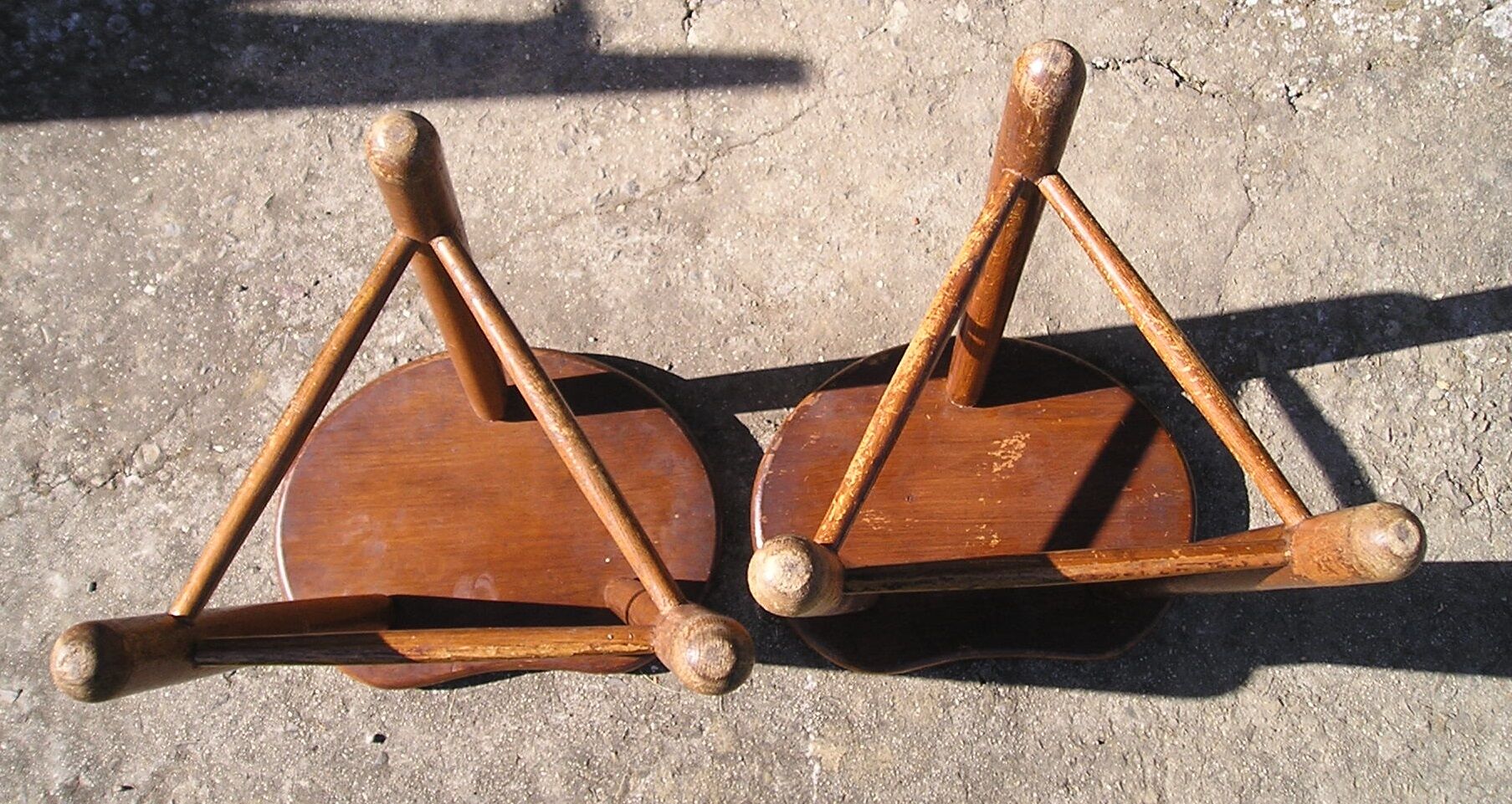 Pair of 70s wooden tripod stools