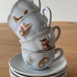 Earthenware dinette, 4 cups and 4 subcups