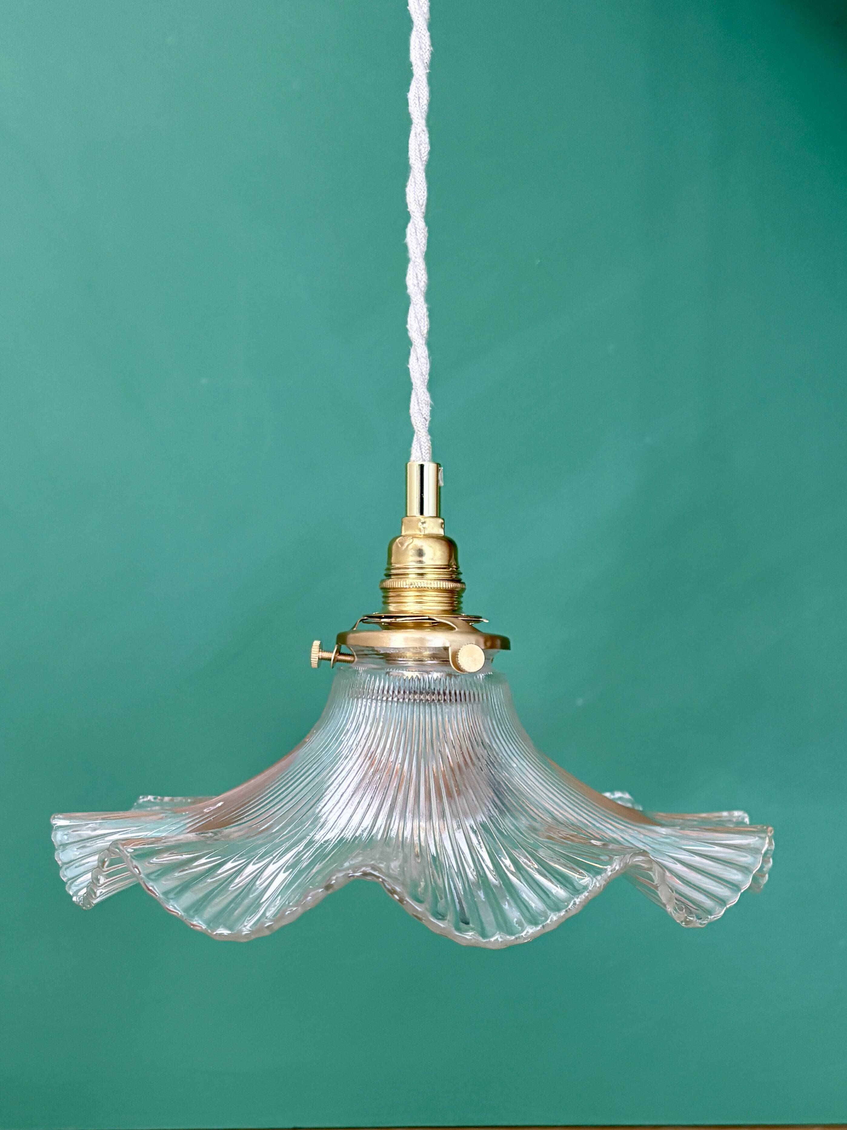 Suspension abat-jour vintage en verre holophane