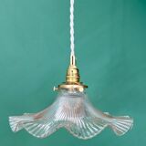 Suspension abat-jour vintage en verre holophane