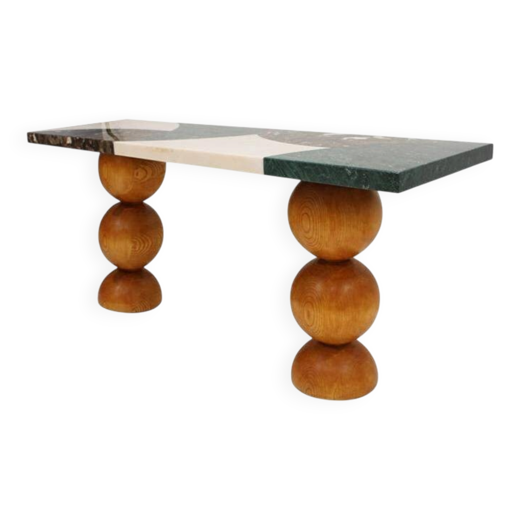 Italian Contemporary Marquetry Marble and Wood Legs Console Table by L.A. Studio