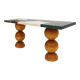 Italian Contemporary Marquetry Marble and Wood Legs Console Table by L.A. Studio