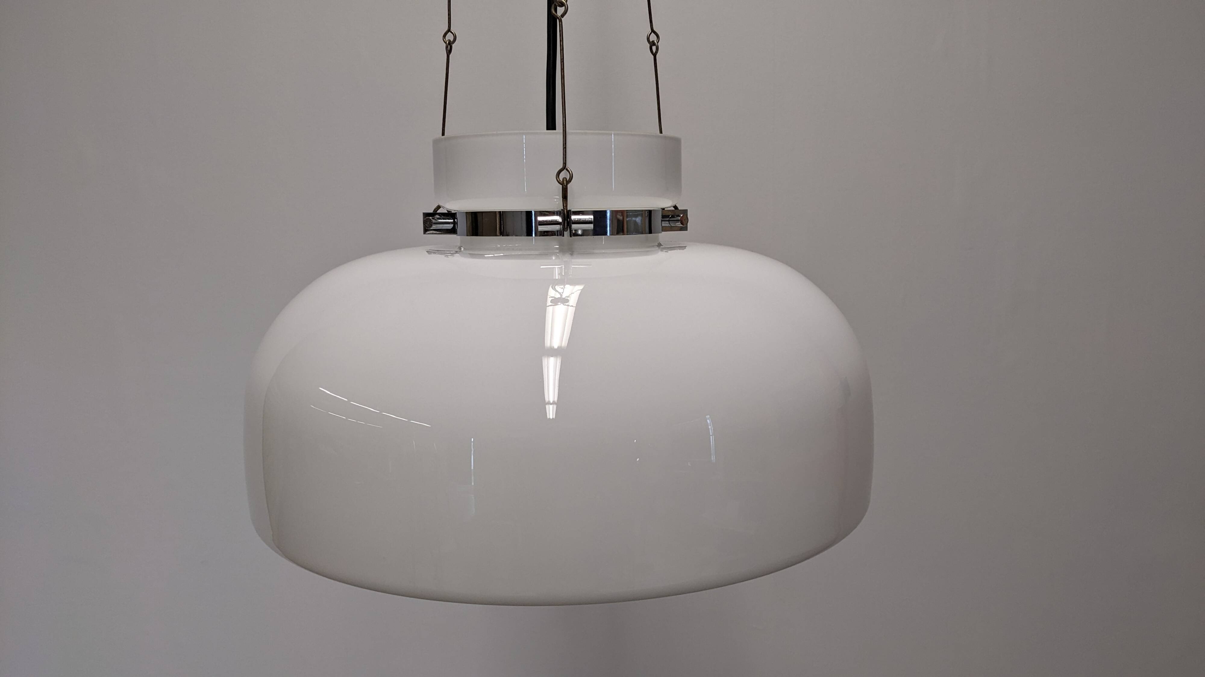 XL dome suspension in white opaline by Limburg, Germany, circa 1960.