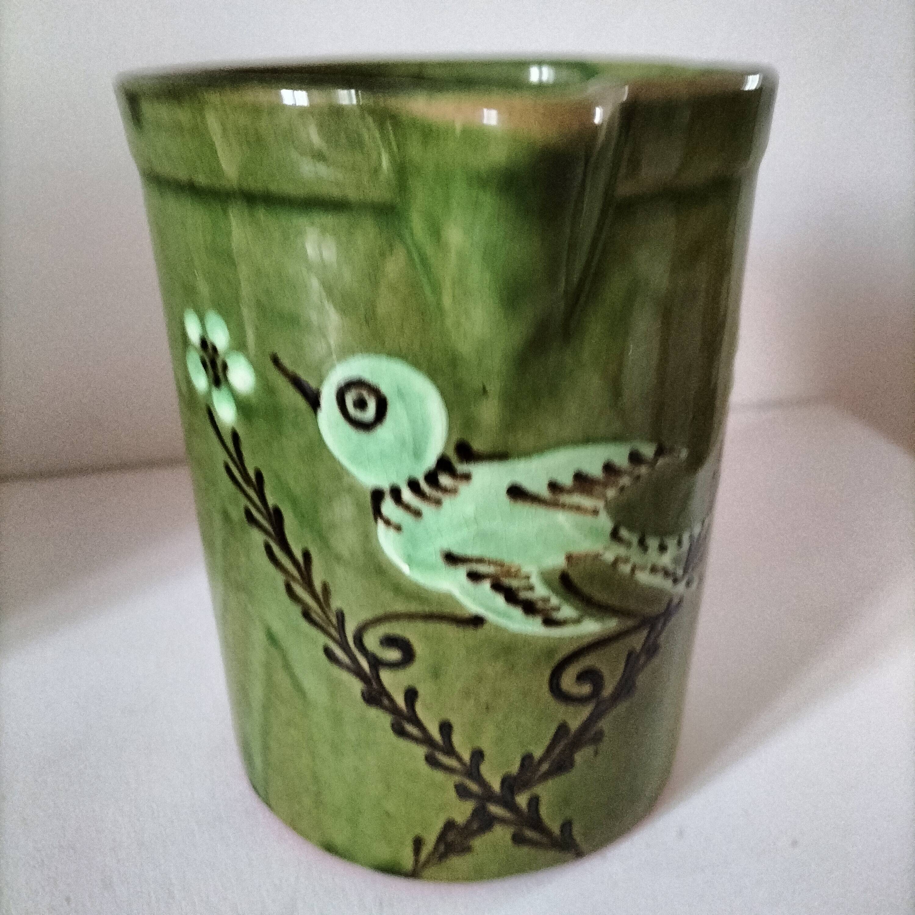 Glazed earthenware pitcher with bird motif - Haute Savoie