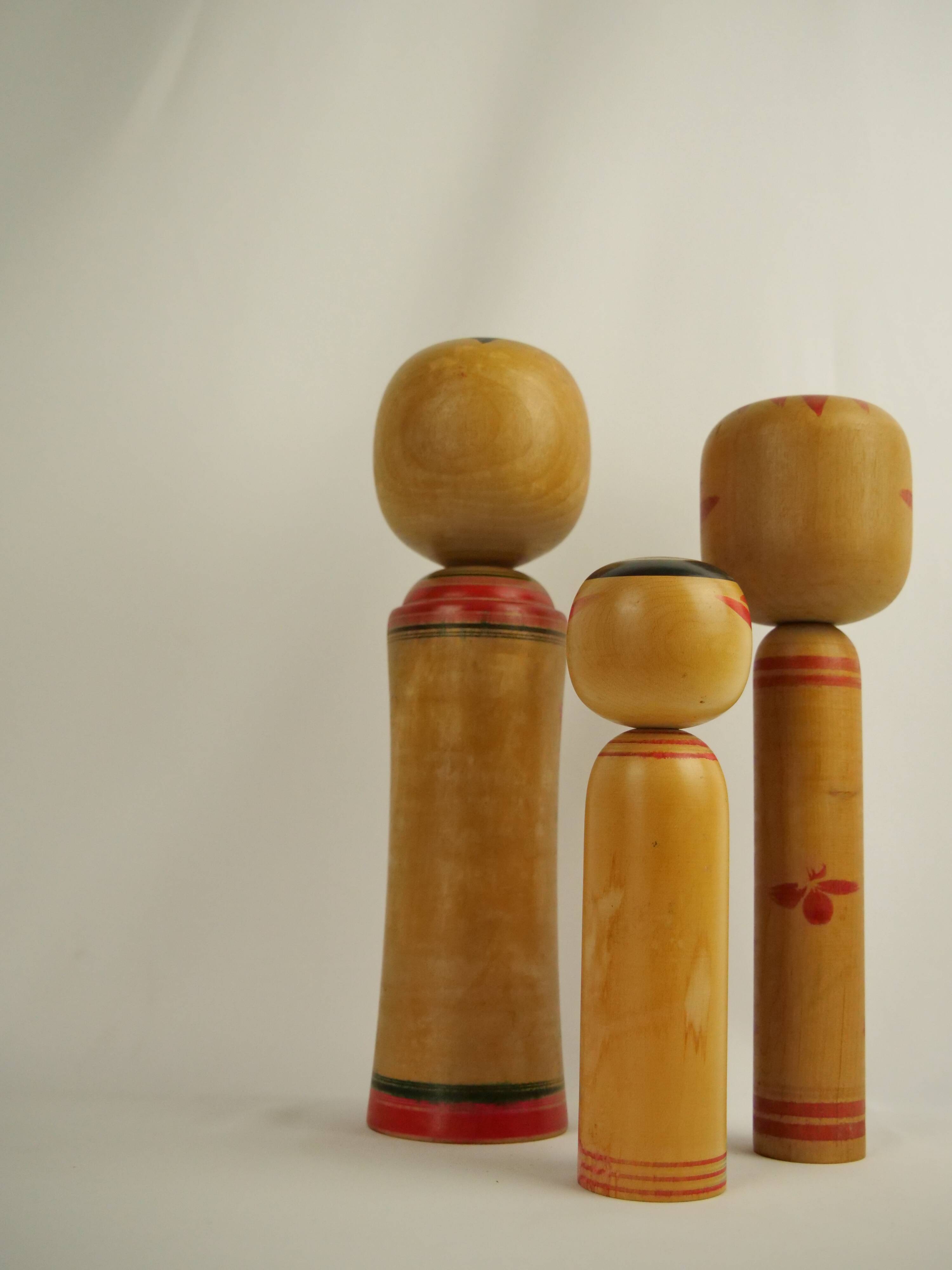 Set of 3 kokeshi dolls (medium size)