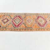3x12 Vintage Red Orange Turkish Runner Rug, Handmade Wool Carpet, 86x352Cm