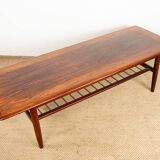 Rosewood and metal tube coffee table, two levels, Denmark 1960.