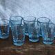 Set of 8 blue bubble-blown blown glass shot glasses