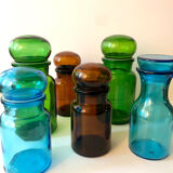 6 vintage colorful jars