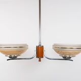 1930s English Art Deco 2-Arm Chrome & Butterscotch Bakelite Chandelier Lamp