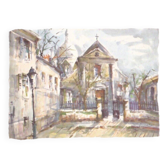 Aquarelle de "delarue" eglise saint pierre de montmartre à paris