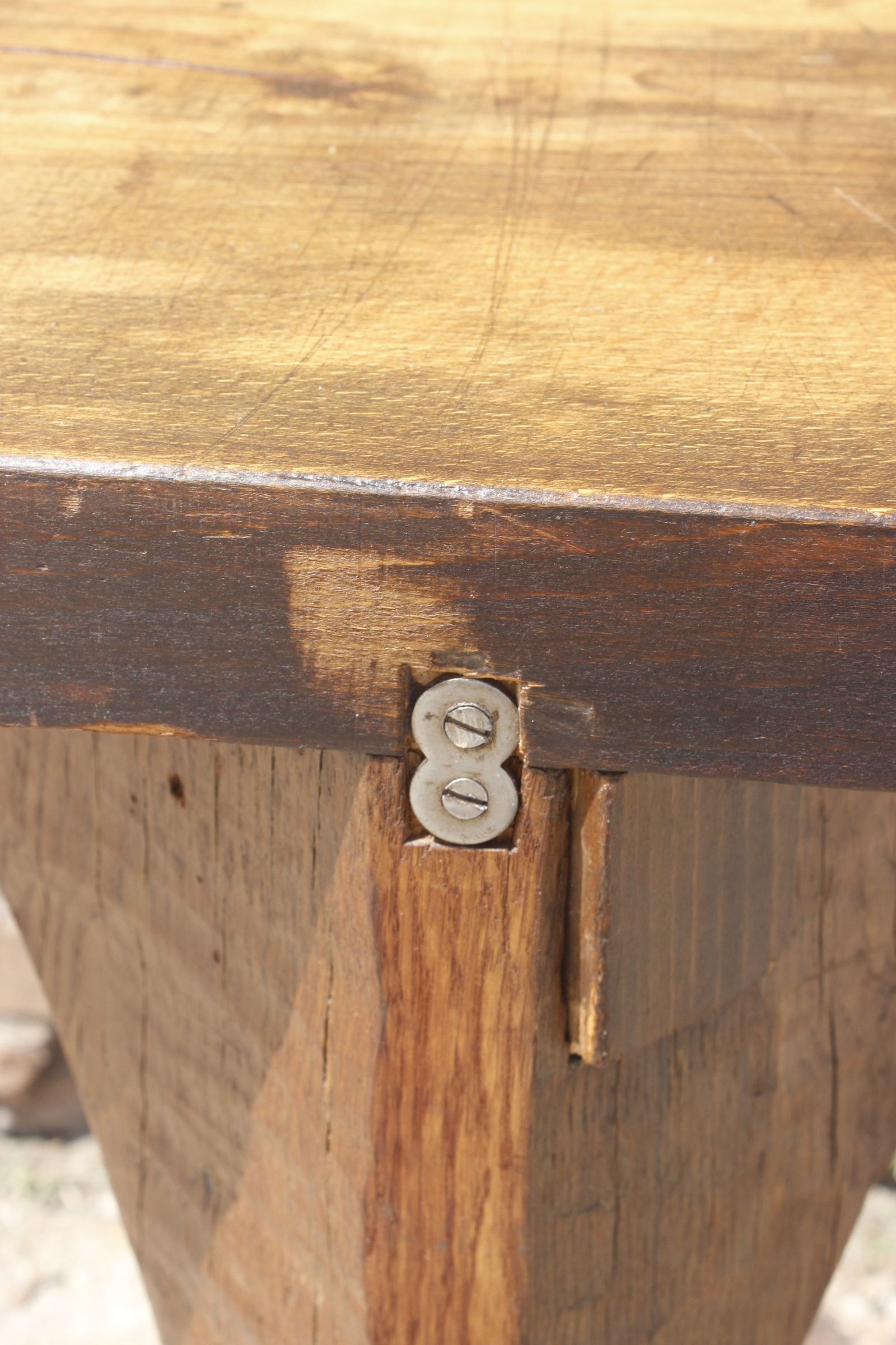 Brutalist console in solid wood worked with gouge & wrought iron, France 1950s