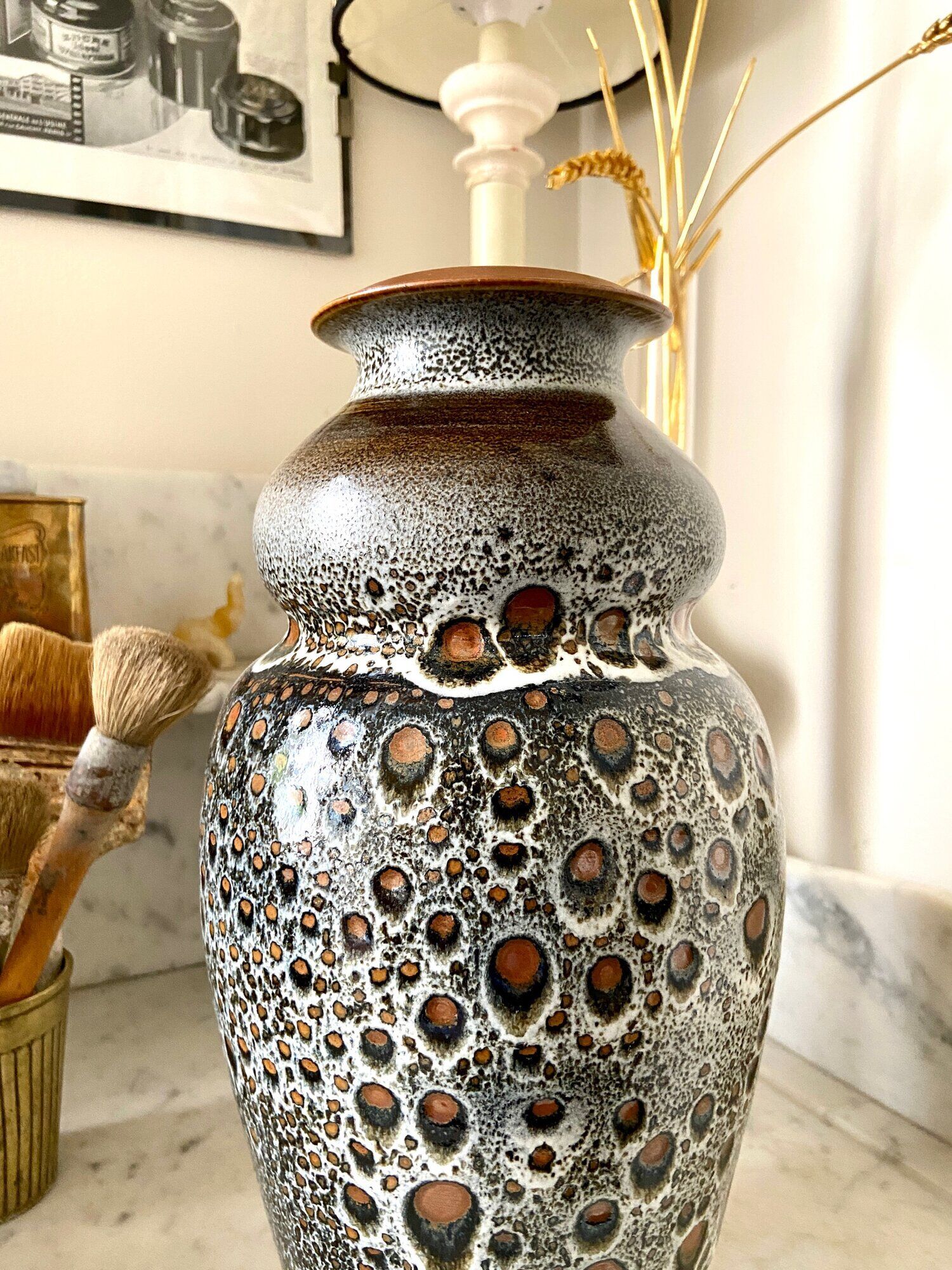Brown and black glazed ceramic vase