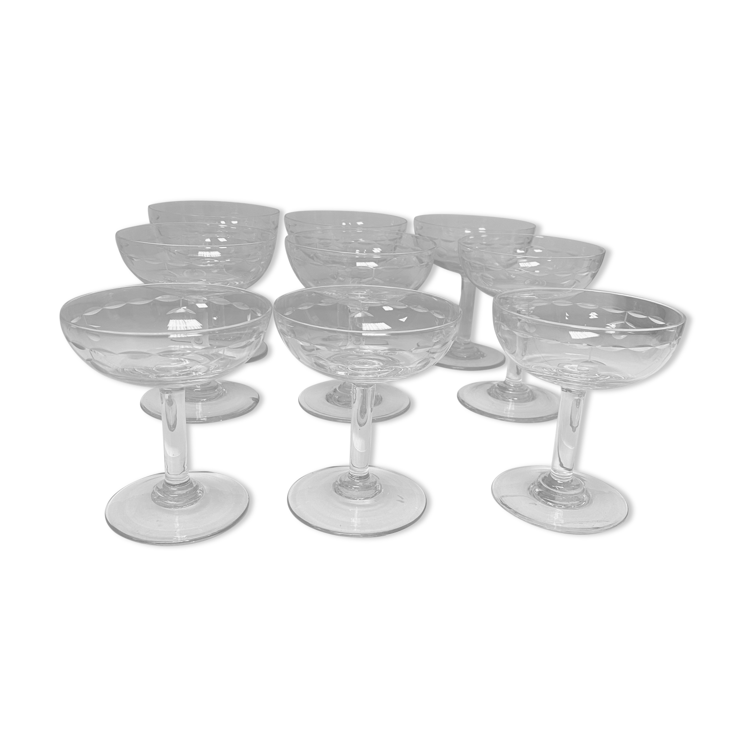 Set of 9 engraved champagne glasses