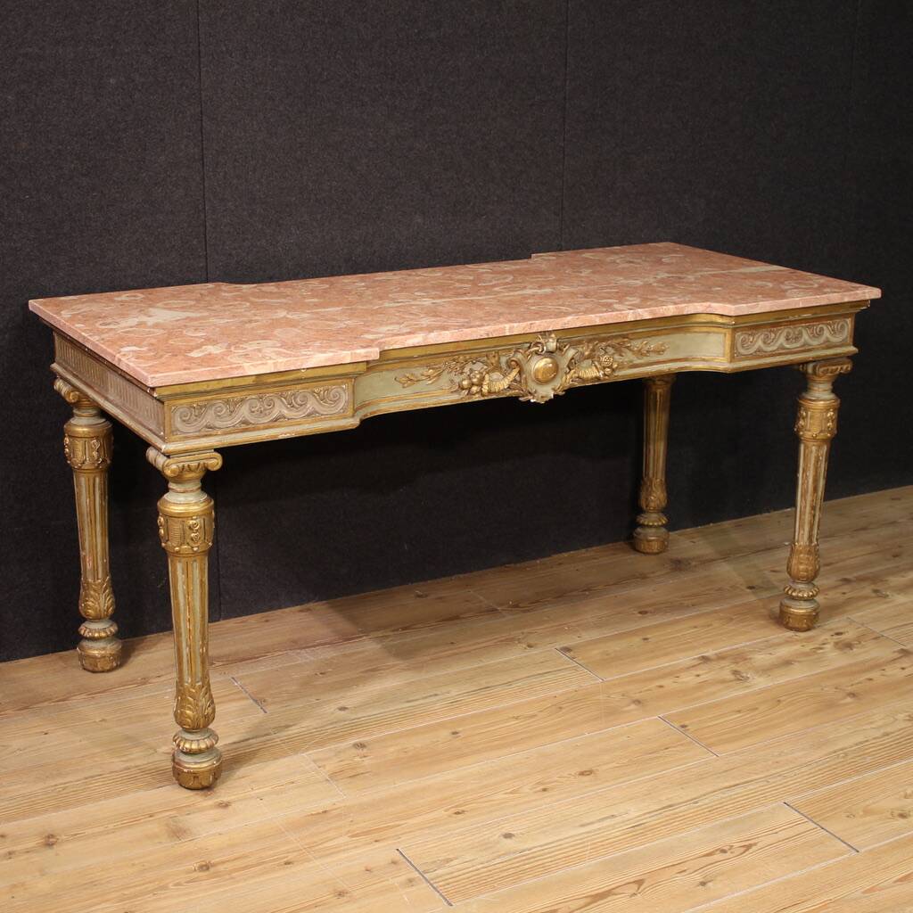 20th century Italian lacquered console table with marble top