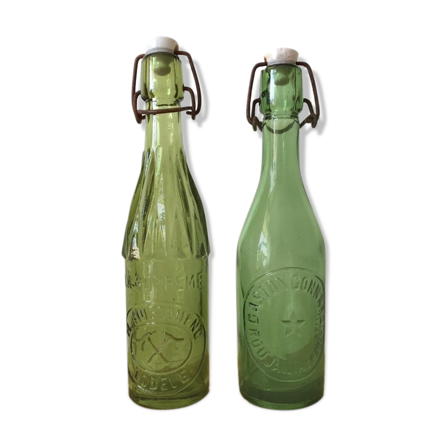 2 bouteilles bistrot verre porcelaine
