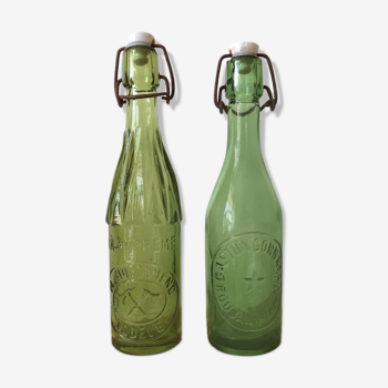 2 bistrot bottles  glass porcelain