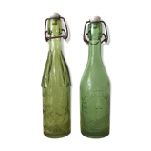 2 bouteilles bistrot verre porcelaine