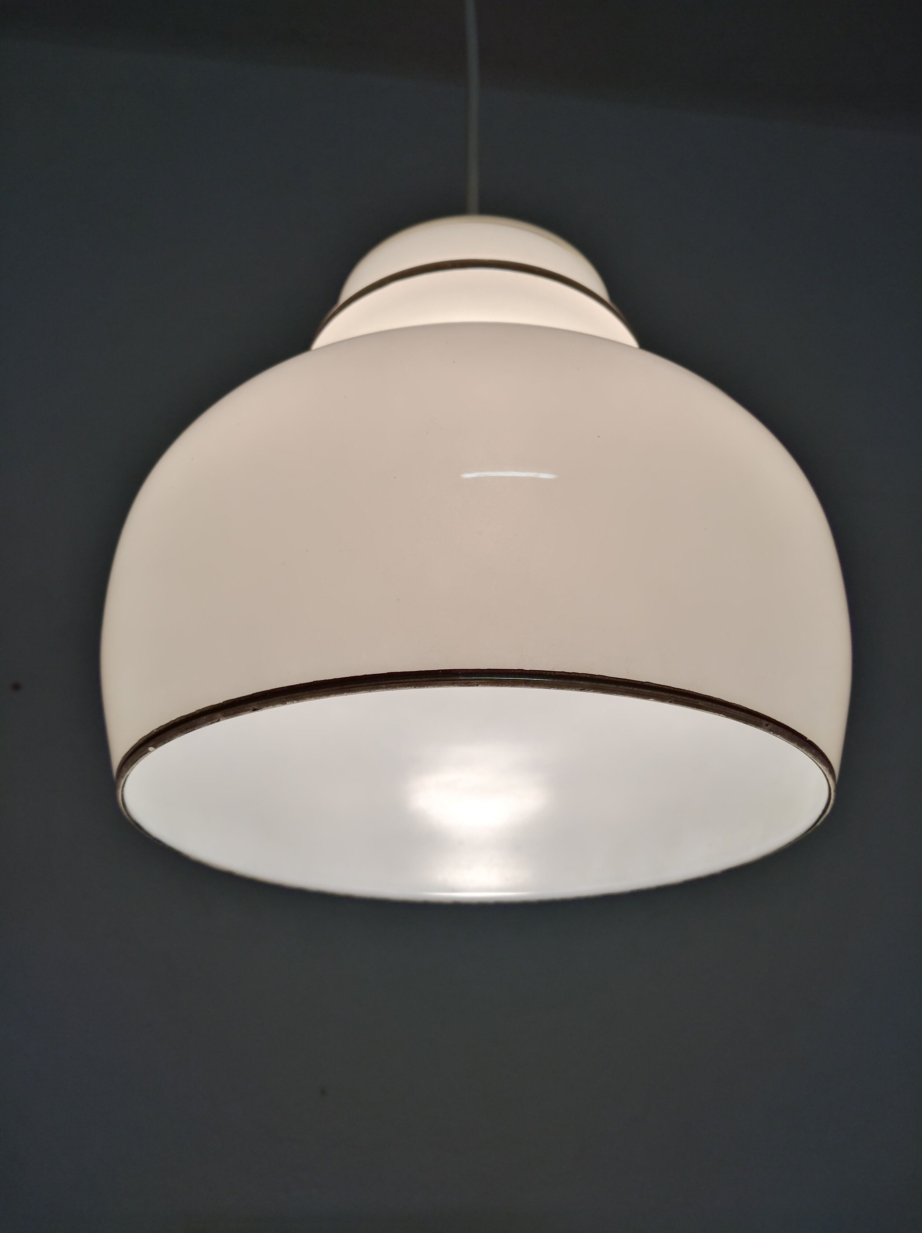 Hanging lamp of the 70s in white opaline