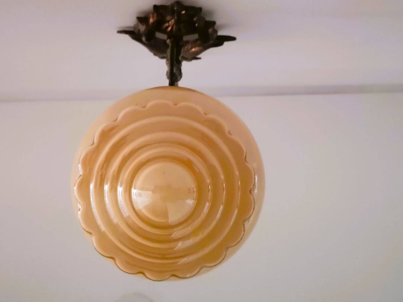 Art Deco iridescent glass and cast iron birds wall lamp 1940s