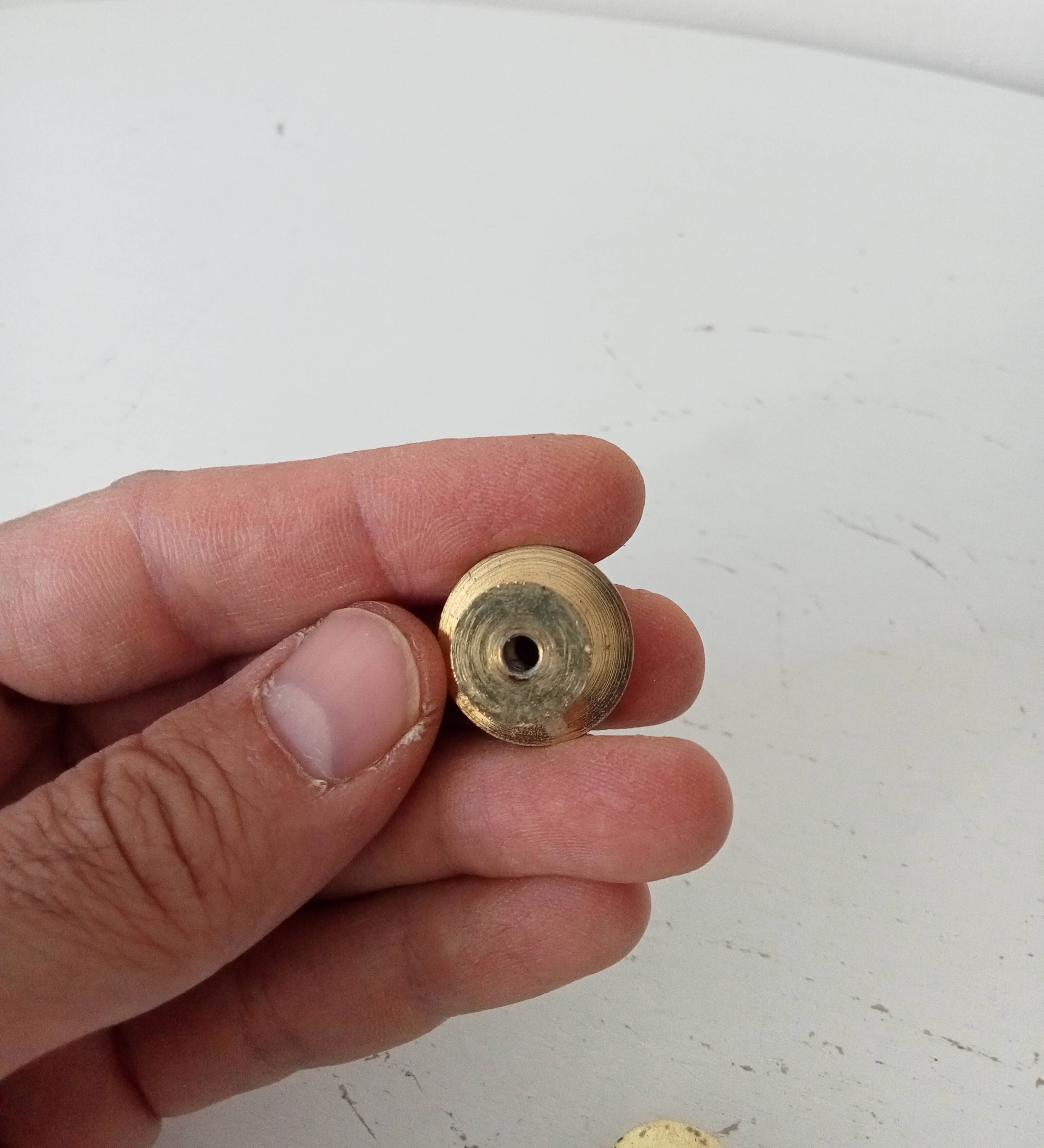 Pair of vintage brass "lens" knobs/furniture handles