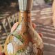Antique oriental metal vase – floral decoration – vintage