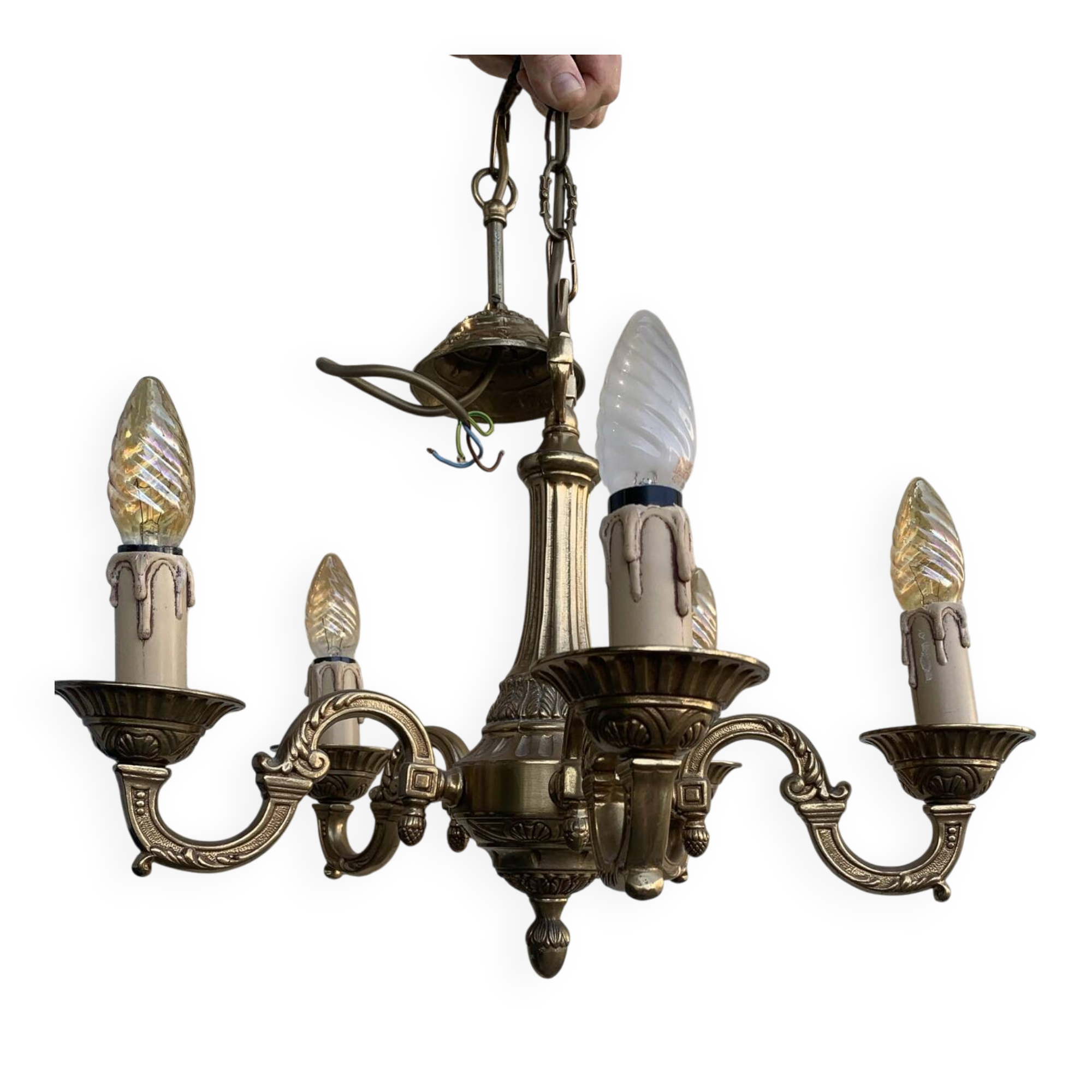 Elegant antique bronze chandelier with 5 light arms, in Louis XV style.