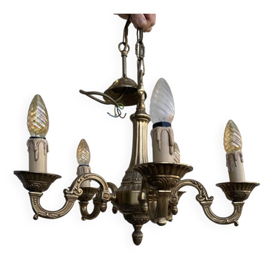 Élégant lustre ancien en bronze à 5 bras de lumière, de style Louis XV
