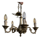 Élégant lustre ancien en bronze à 5 bras de lumière, de style Louis XV