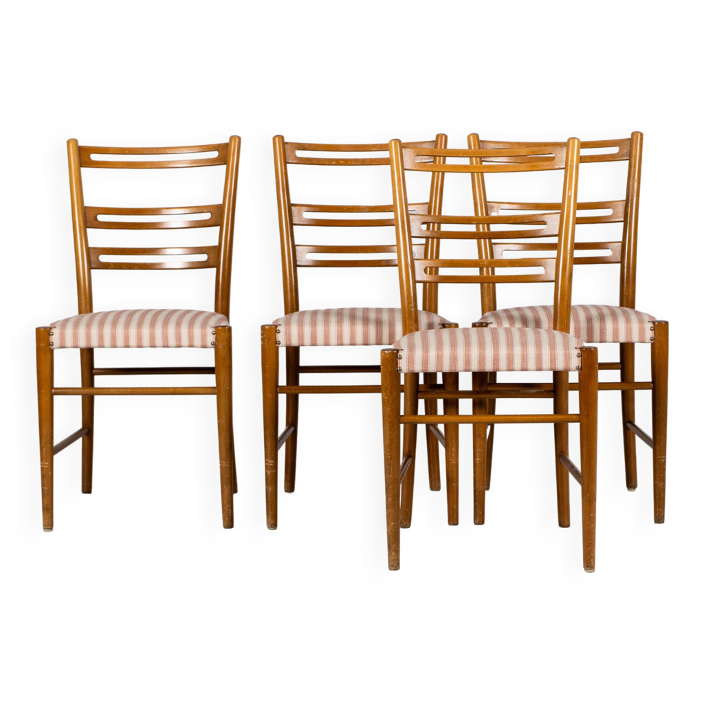 Lot de 6 chaises vintage en hêtre et tissu, Suède 1960