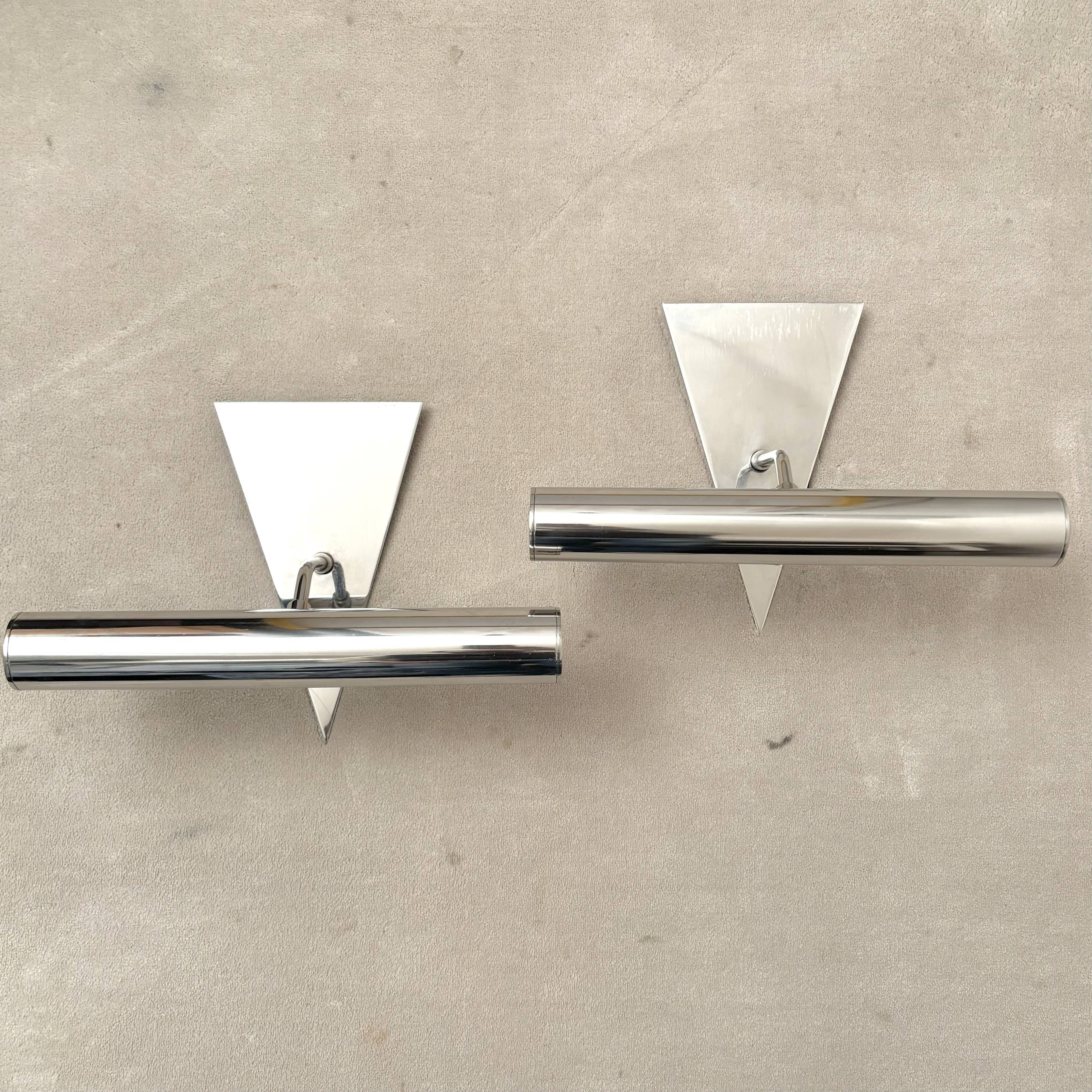 Pair of stainless steel wall lights 1980
