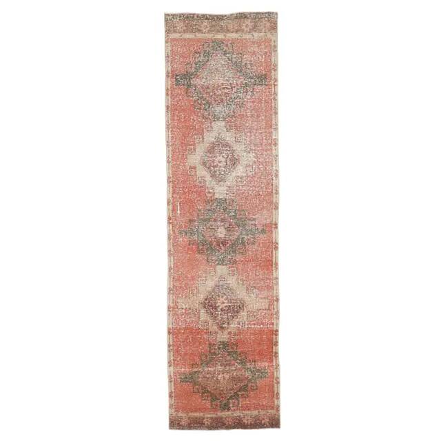 1970s vintage Turkish Oushak handmade wool cotton red area rug 89x344