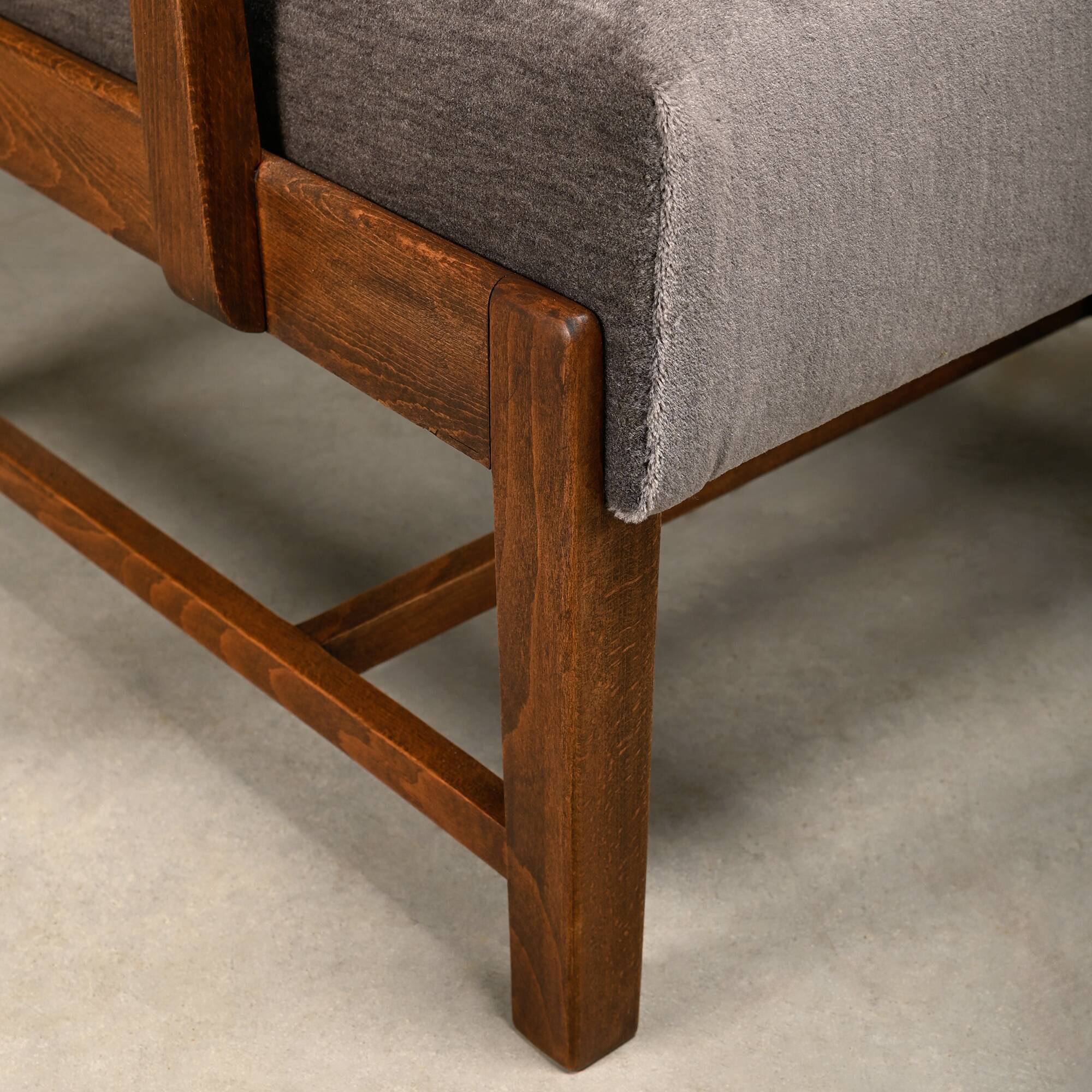 Fritz Hansen Armchair in stained beech wood and warm Grey Mohair, 1940s