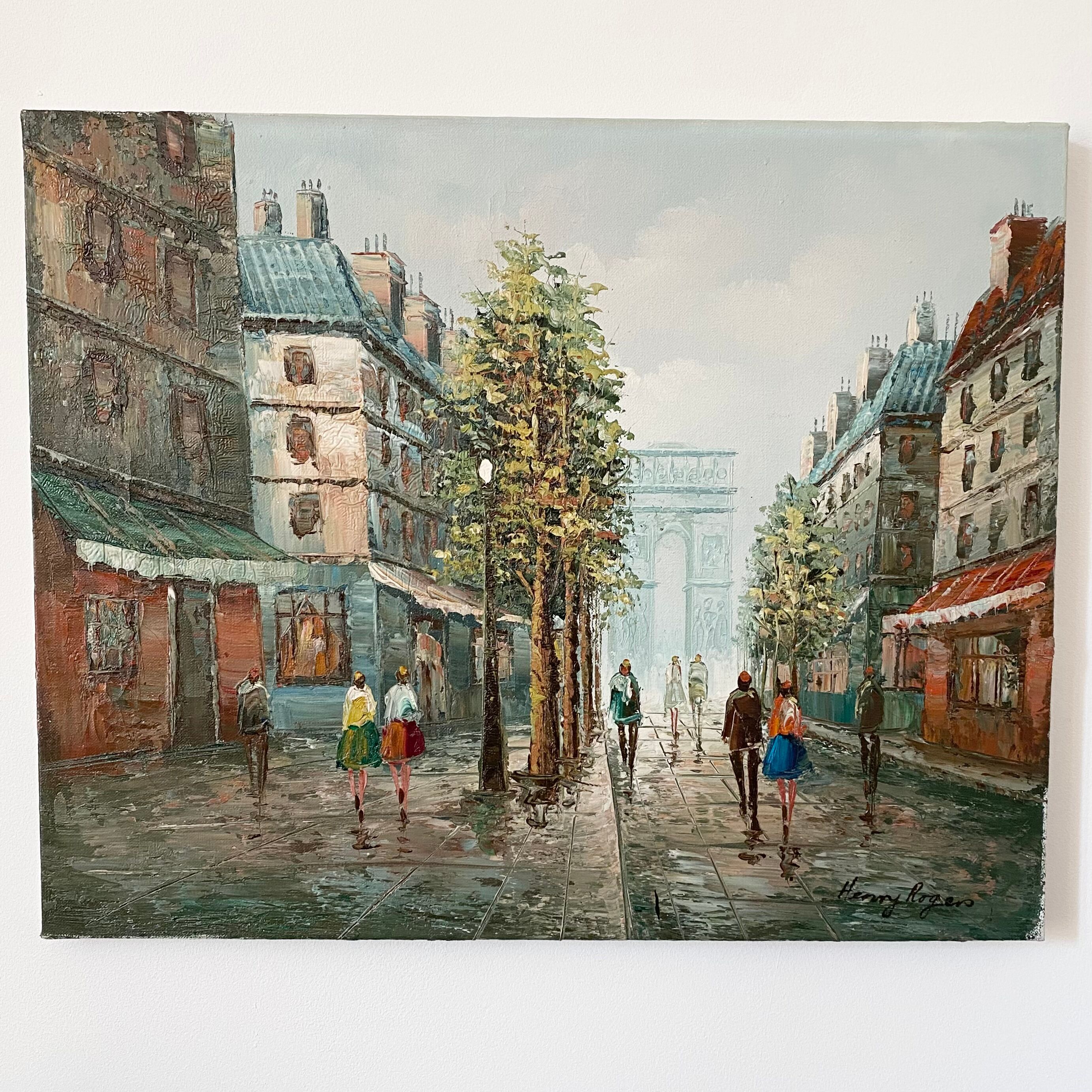 Peinture Vue de Paris signée Henry Rogers Champs Élysée - Arc de Triomphe