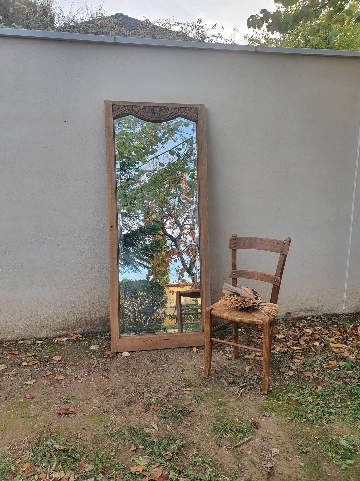 Art deco beveled mirror, old ice cabinet door