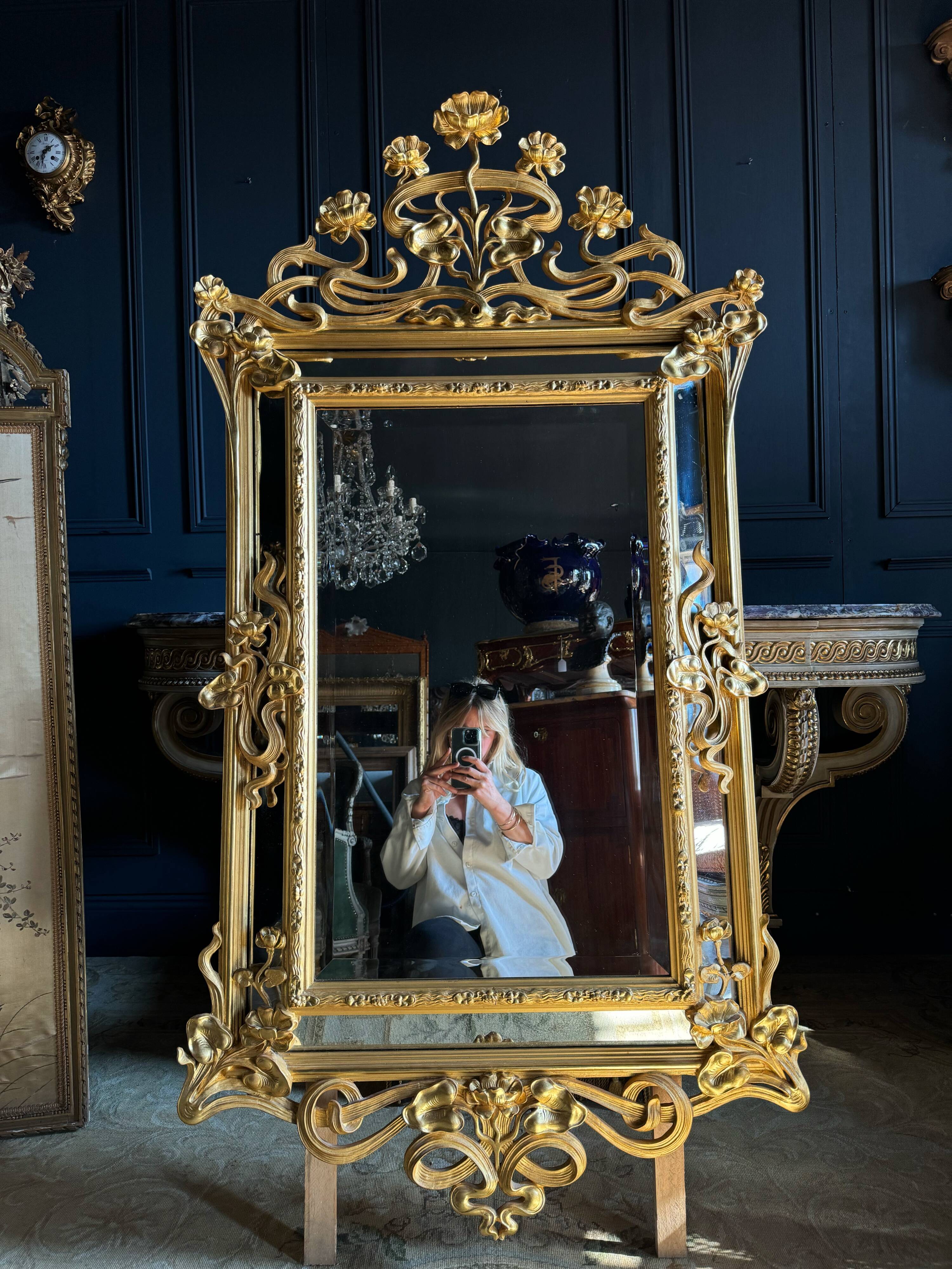 Art Nouveau Period Mirror in Wood Gilded with Gold Leaf - Late 19th Century