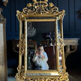 Miroir d’époque Art Nouveau en bois doré à la feuille d’or, fin XIXème