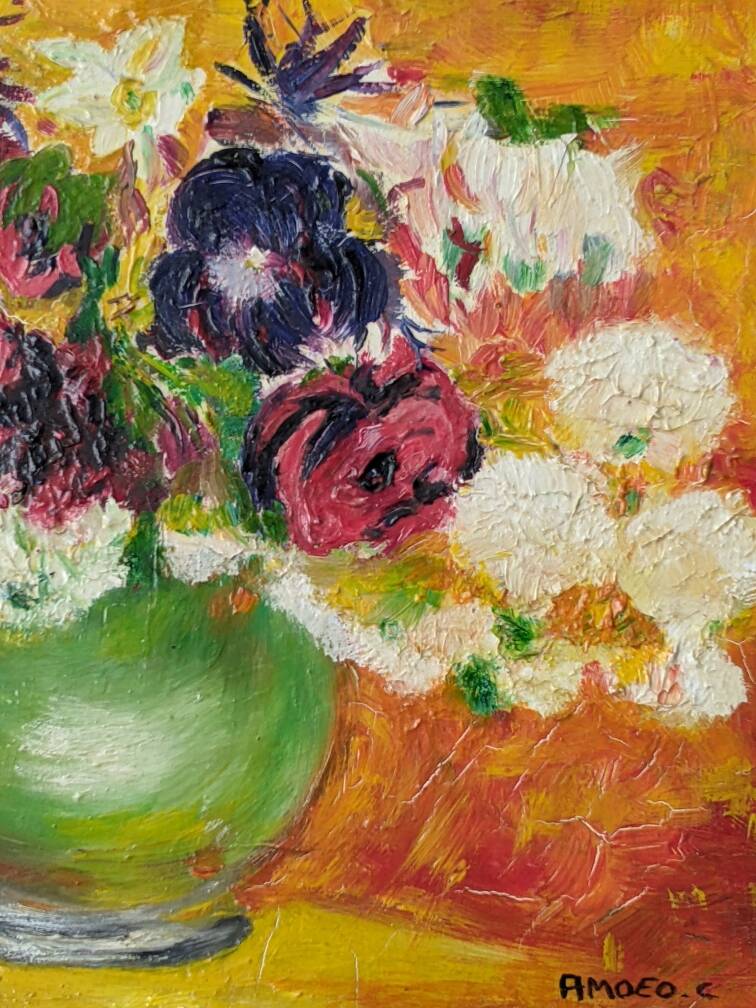 Acrylic on canvas, old painting, vintage still life, country decoration