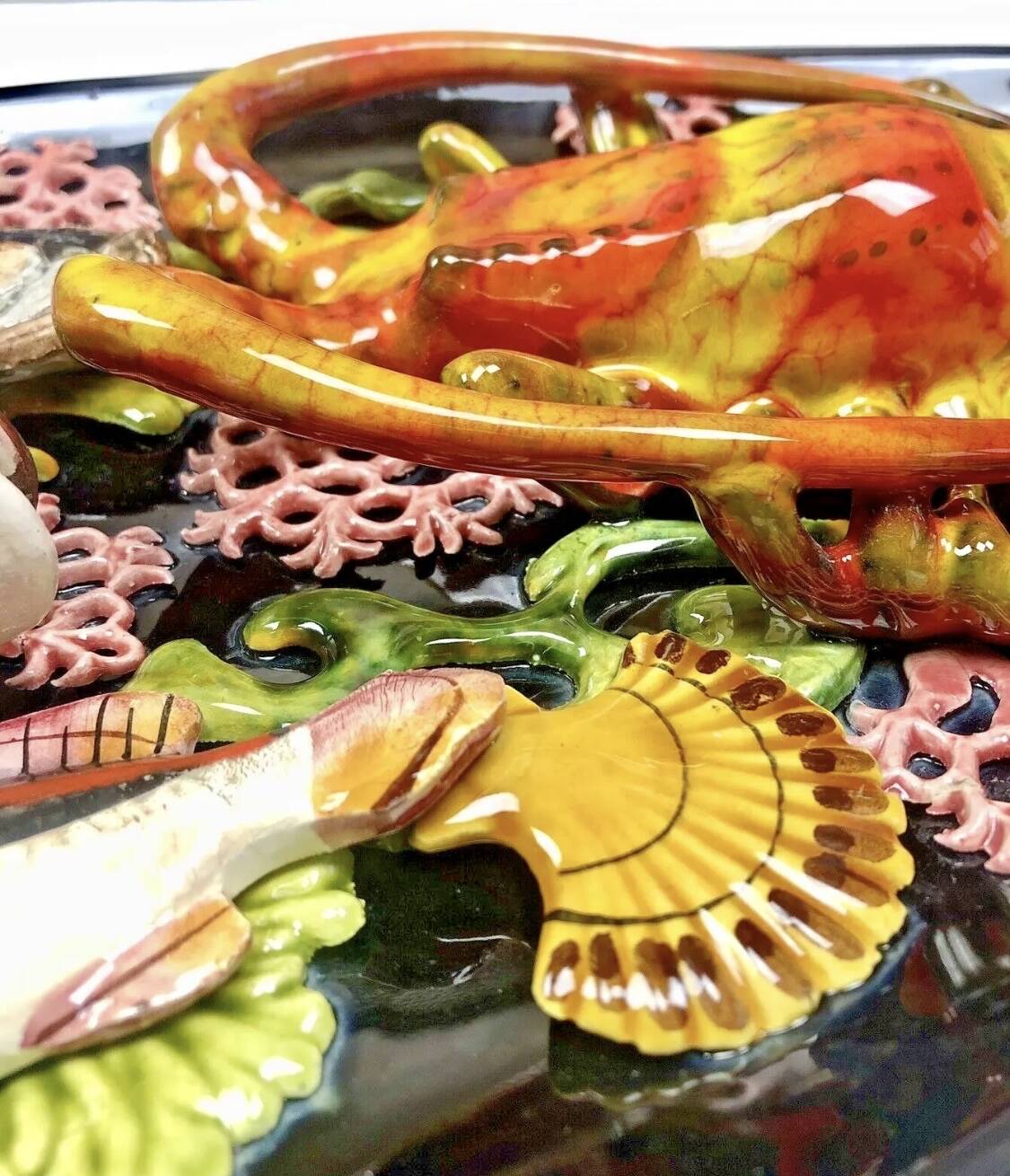 Large Vallauris slip dish 57x25 cm lobster fish