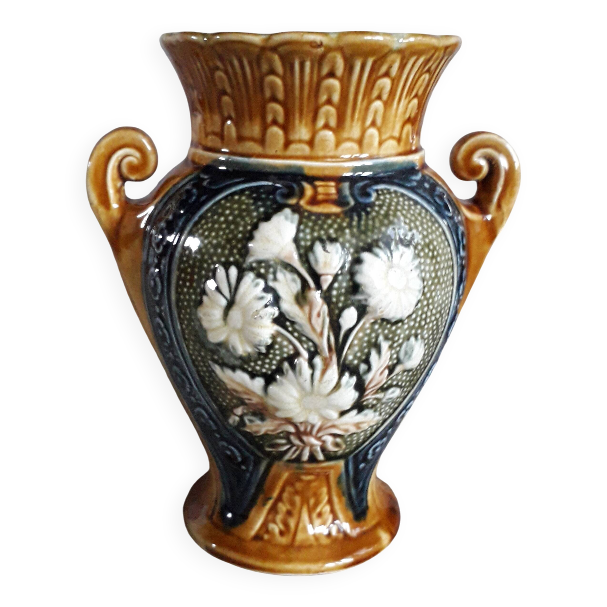 Vintage slip vase with floral decoration