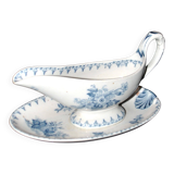 Sarreguemines Utschneider sauceboat Flore in blue floral earthenware