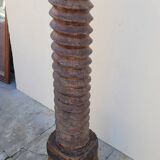 Colonne vis de pressoir en bois ancienne 19ème art populaire rustique en chêne