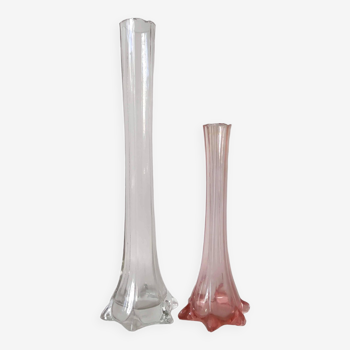 Duo de vases soliflores en verre Art Nouveau
