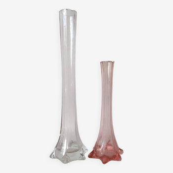 Duo of Art Nouveau glass soliflore vases